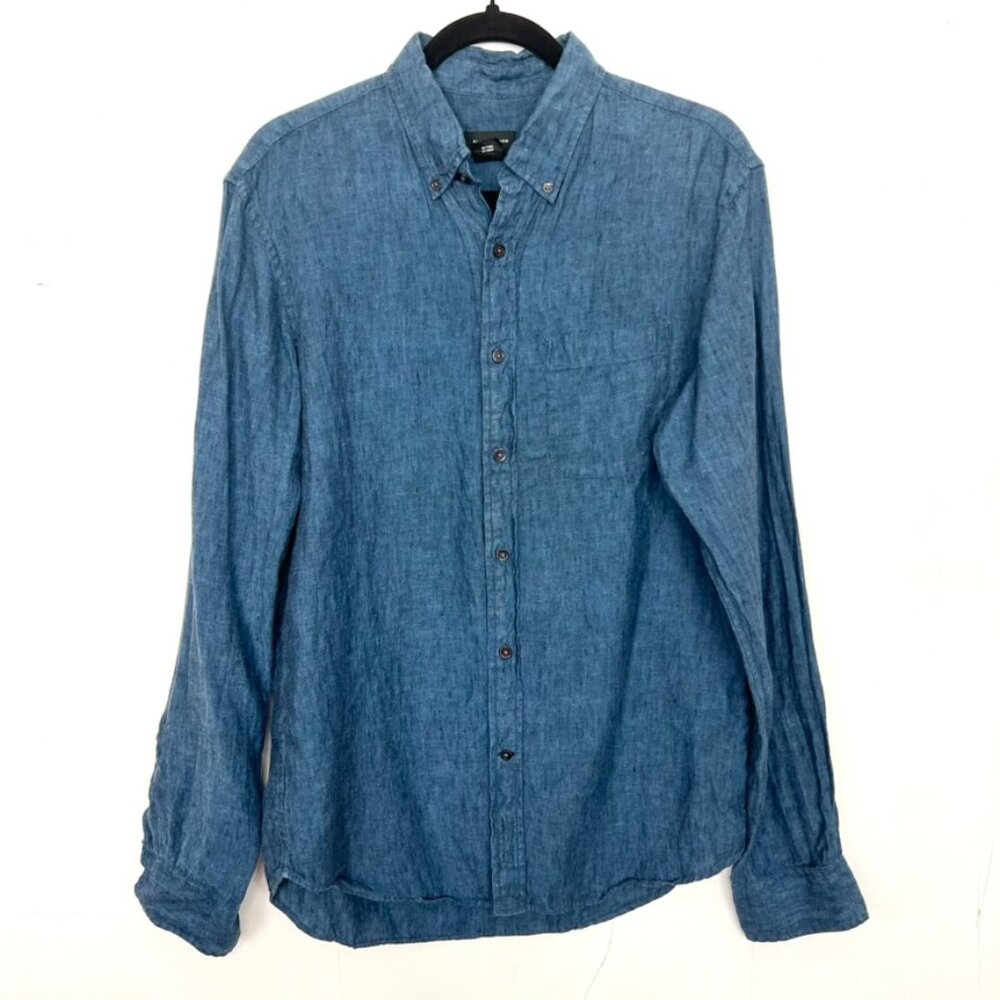 Club Monaco 100% Linen Slim Fit‎ Button Down Shirt Blue Small
